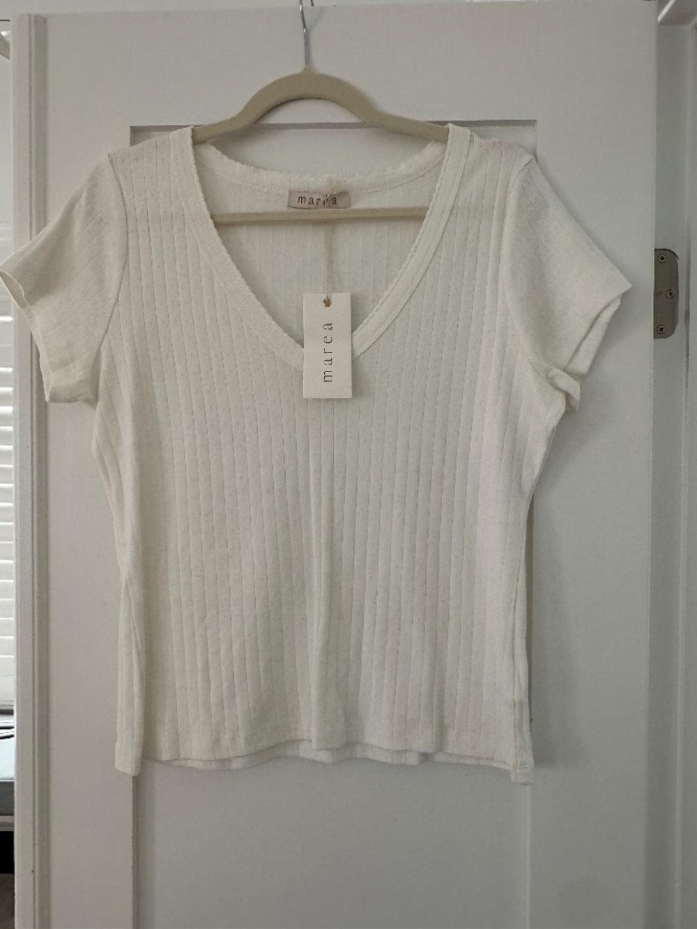 Marea NWT Pointelle V-Neck White Tee NWT